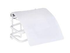 Saban Classic Plus Tuvalet Kağıdı Tutucu – Beyaz Kaplamalı, Kapaklı, Duvar Montajlı, Paslanmaz Çelik – 14 x 9 x 14 cm