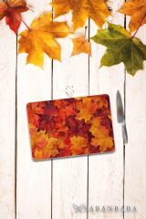 30x40 cm Cam Kesme Tahtası Sonbahar Yaprağı