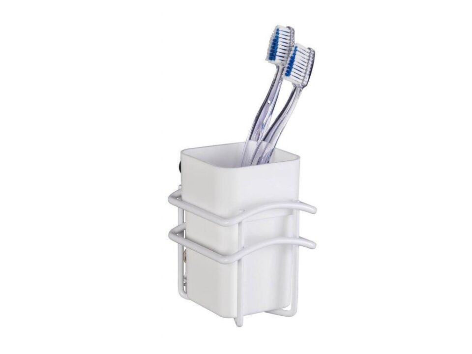 Saban Classic Plus Diş Fırçalık – Beyaz Plastik Hazne , Paslanmaz Çelik Gövde  8 x 11 x 10 cm