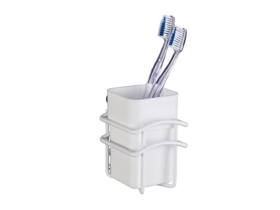 Saban Classic Plus Diş Fırçalık – Beyaz Plastik Hazne , Paslanmaz Çelik Gövde  8 x 11 x 10 cm