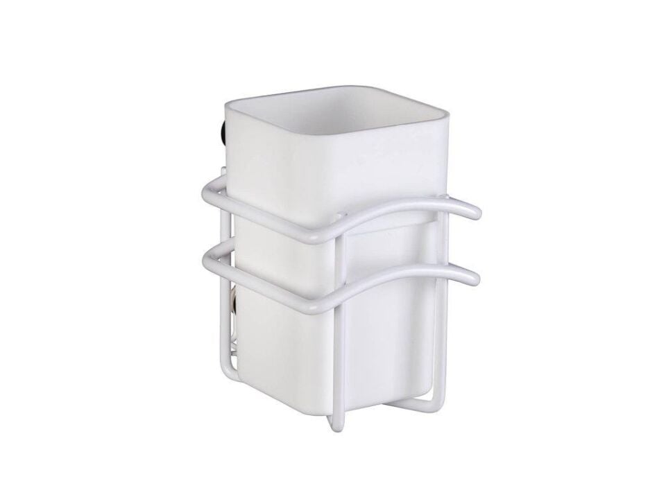 Saban Classic Plus Diş Fırçalık – Beyaz Plastik Hazne , Paslanmaz Çelik Gövde  8 x 11 x 10 cm