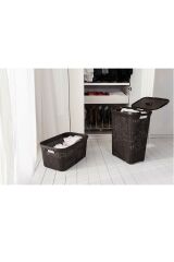 Hasır Desenli Plastik Kahverengi Çamaşır Sepeti  & Kahverengi Çamaşır Selesi