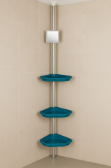 SabanBanyo Köşe Rafı Mavi  – 3 Katlı Plastik Raf ve Alüminyum Direkli Organizer