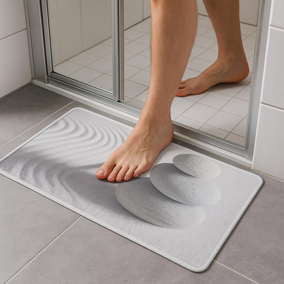 Saban Kaymaz Banyo Matı – Plastik, Vantuzlu, Taş Desenli Duş Matı, Kaymayı Önleyici Paspas 70x40 cm