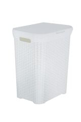 Hasır Desenli Plastik Beyaz Çamaşır Sepeti & Beyaz Çamaşır Selesi