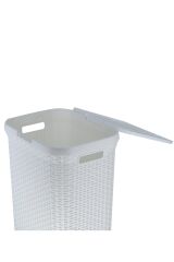 Hasır Desenli Plastik Beyaz Çamaşır Sepeti & Beyaz Çamaşır Selesi