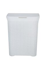 Hasır Desenli Plastik Beyaz Çamaşır Sepeti & Beyaz Çamaşır Selesi