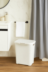 Hasır Desenli Plastik Beyaz Çamaşır Sepeti & Beyaz Çamaşır Selesi