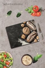 30x40 cm Cam Kesme Tahtası Buğdaylı Ekmek