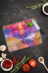 30x40 cm Cam Kesme Tahtası Mavi Turuncu Mandala Desenli