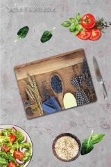 30x40 cm Cam Kesme Tahtası Tohum Ve Tahta Kaşık