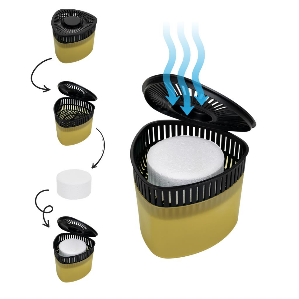 Sarı, Limon Üçgen - Nem Alıcı Aparat + Rutubet Giderici Tablet (500 Gram)