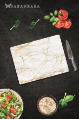 30x40 cm Cam Kesme Tahtası Alacalı Altın Mermer