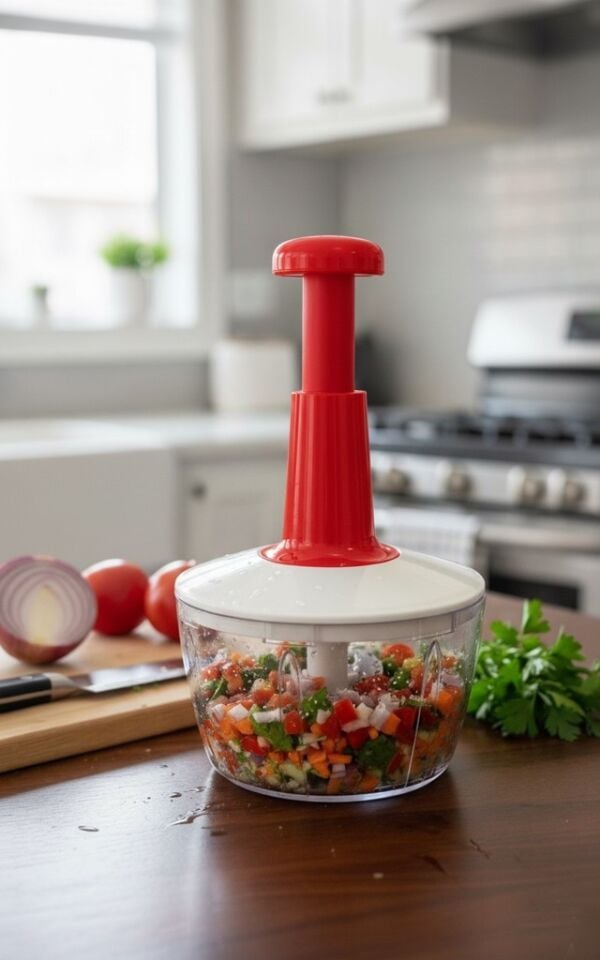 Kırmızı, Üç Bıçaklı Manuel El Rondosu – Sebze ve Meyve Doğrayıcı