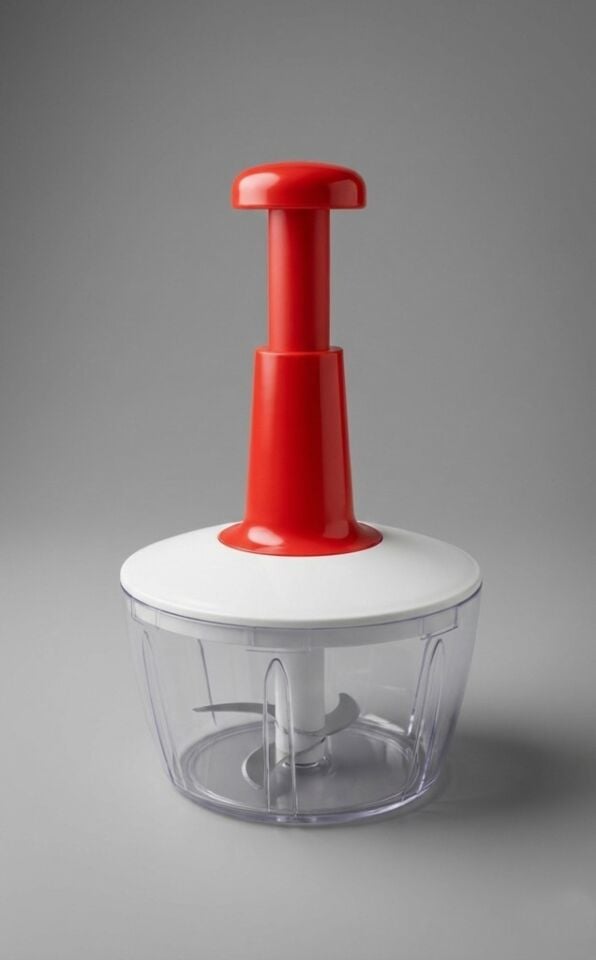 Kırmızı, Üç Bıçaklı Manuel El Rondosu – Sebze ve Meyve Doğrayıcı