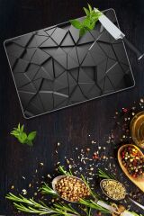 30x40 cm Cam Kesme Tahtası Siyah Üçgenler Desenli