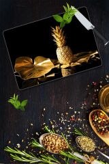 30x40 cm Cam Kesme Tahtası Altın Ananas