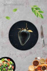 Altın Çilek Cam Kesme Tahtası - Sunum Tabağı| Çap 20