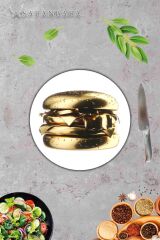 Altın Burger Cam Kesme Tahtası - Sunum Tabağı| Çap 20