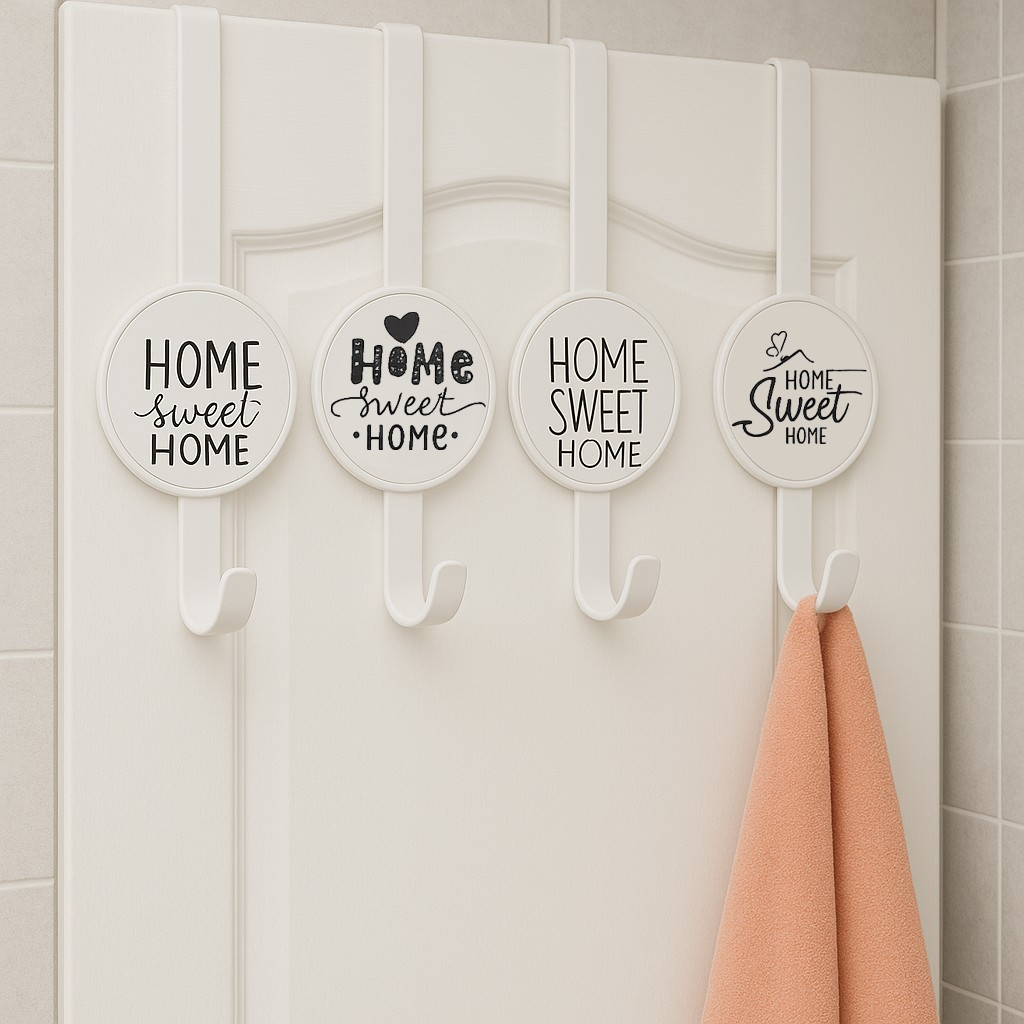 Metal Kapı Arkası Askı –  4'lü Kanca, 28 cm Uzunluk, 8 cm Orta Genişlik, Havlu ve Kıyafet Askısı