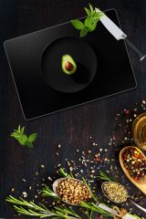 30x40 cm Cam Kesme Tahtası Avokado Desenli