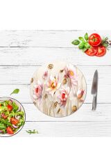 Ballı Çiçekler Cam Kesme Tahtası - Sunum Tabağı| Çap 20