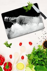 30x40 cm Cam Kesme Tahtası Buzlu Şişe Desenli