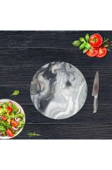 Gri Altın Mermer Cam Kesme Tahtası - Sunum Tabağı| Çap 20