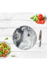 Gri Altın Mermer Cam Kesme Tahtası - Sunum Tabağı| Çap 20