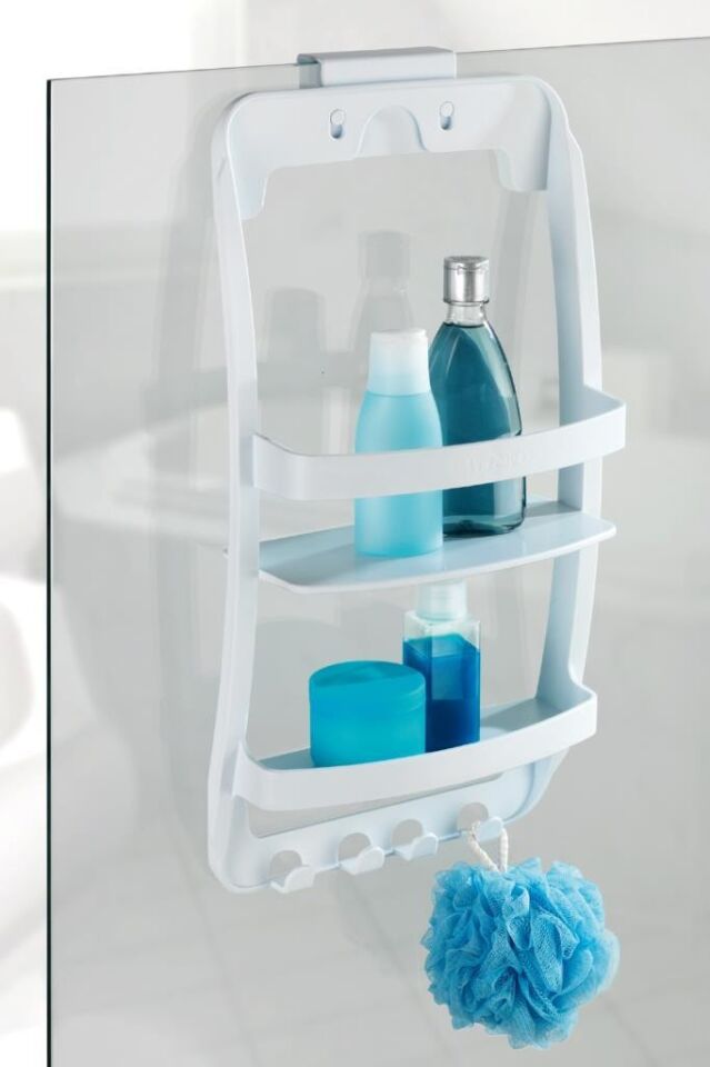Beyaz, 3 Katlı Banyo Duş Rafı - Askılıklı Banyo Organizeri - Delmeden Montaj