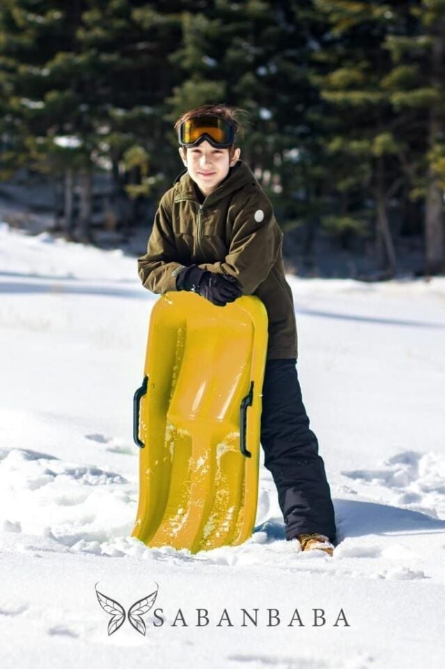 Sarı, Frenli Kar Kızağı - Plastik Kızak