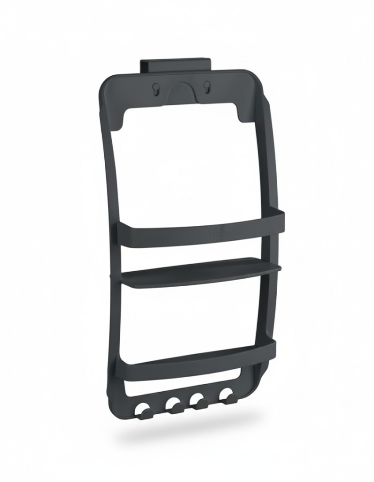 Antrasit, 3 Katlı Banyo Duş Rafı - Askılıklı Banyo Organizeri - Delmeden Montaj