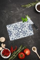 20x30 cm Cam Kesme Tahtası Lacivert Mandala Desenli