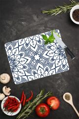 30x40 cm Cam Kesme Tahtası Lacivert Mandala Desenli