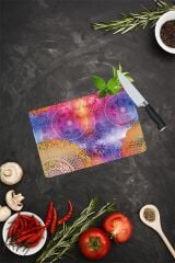 20x30 cm Cam Kesme Tahtası Mavi Turuncu Mandala Desenli