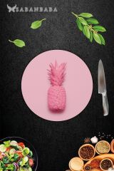Pembe Ananas Cam Kesme Tahtası - Sunum Tabağı| Çap 20