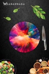 Renkli Odak Cam Kesme Tahtası - Sunum Tabağı| Çap 20