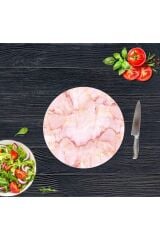 Pembe Mermer Cam Kesme Tahtası - Sunum Tabağı| Çap 20