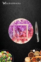 Renkli Kare Cam Kesme Tahtası - Sunum Tabağı| Çap 20