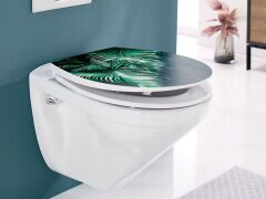 Duroplasttan yapılmış yumuşak kapanan klozet kapağı Yeşil Yapraklı