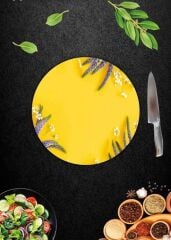 Sarı Karanfil Cam Kesme Tahtası - Sunum Tabağı| Çap 20