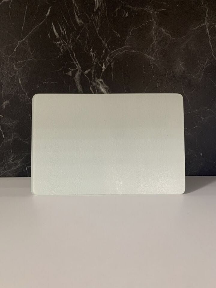 20x30cm - Buzlu Cam, Düz Beyaz - Kesme Tahtası - Sunumluk