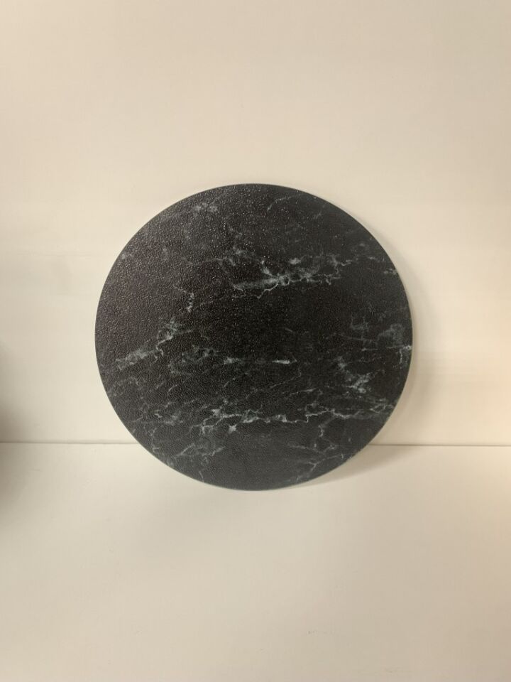 Çap 27Cm - Buzlu Cam, Siyah Mermer - Kesme Tahtası - Sunumluk