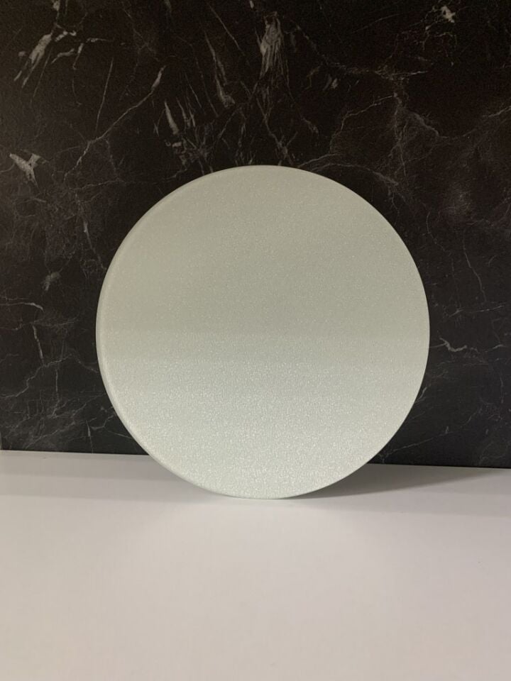 Çap 27Cm - Buzlu Cam, Düz Beyaz - Kesme Tahtası - Sunumluk