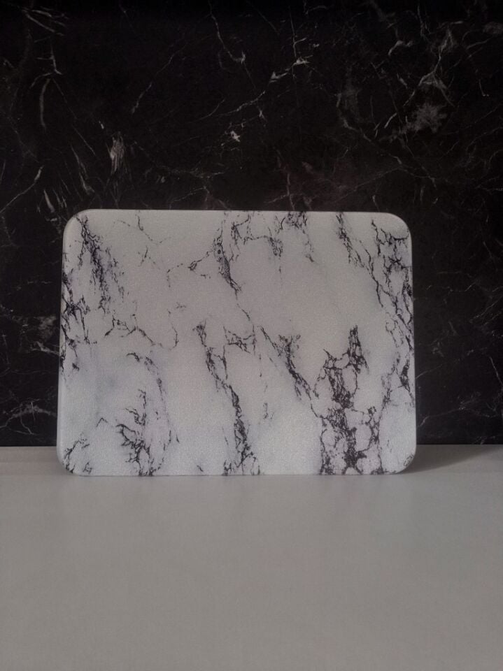 30x40cm - Buzlu Cam, Beyaz Mermer, Kesme Tahtası - Sunumluk