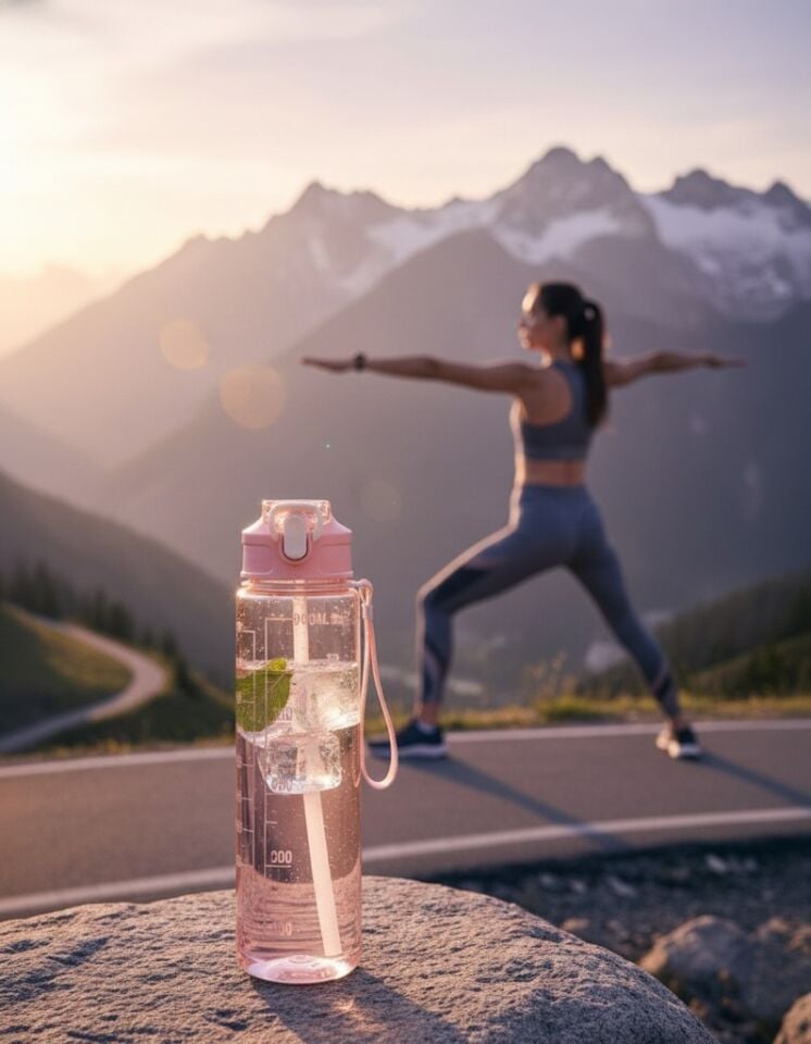 Pembe, Şeffaf Pipetli Matara – 900 ml, Sızdırmaz Kapaklı Suluk