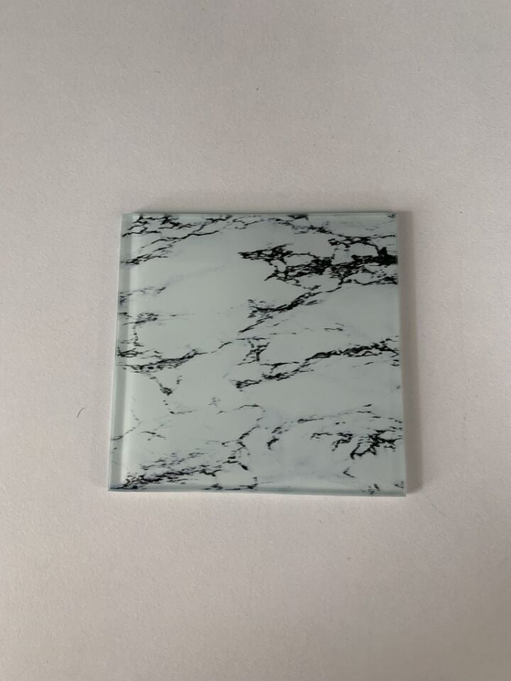 10x10cm - Beyaz Mermer, Cam Bardak Altlığı - Sunumluk