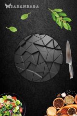 Siyah Üçgen Cam Kesme Tahtası - Sunum Tabağı| Çap 20