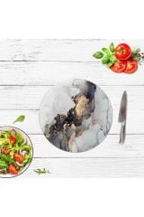 Siyah Yaldızlı Cam Kesme Tahtası - Sunum Tabağı| Çap 20