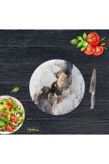 Siyah Yaldızlı Cam Kesme Tahtası - Sunum Tabağı| Çap 20